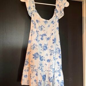 White Dress with Blue Floral Print